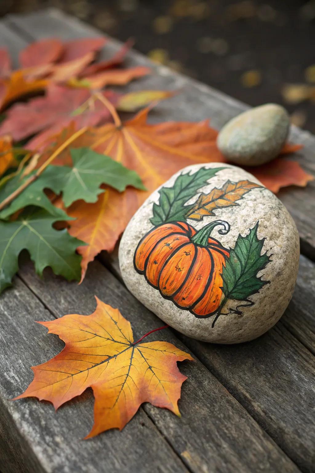 Celebrate autumn with stunning hand-painted rock art that captures the spirit of the season.