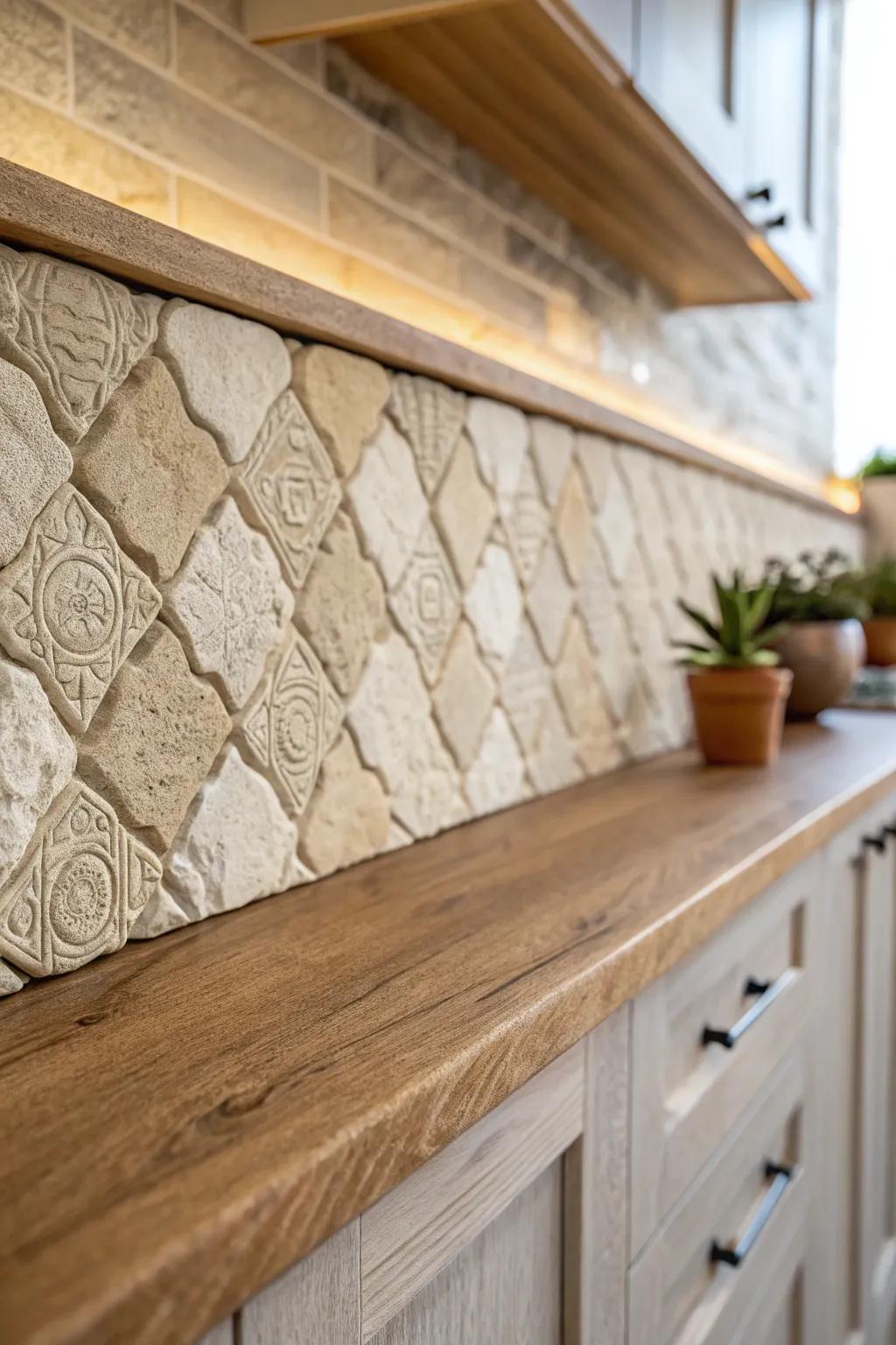 Elevate your kitchen area with the lasting elegance of a quarried rock backsplash, where simplicity meets artistry.