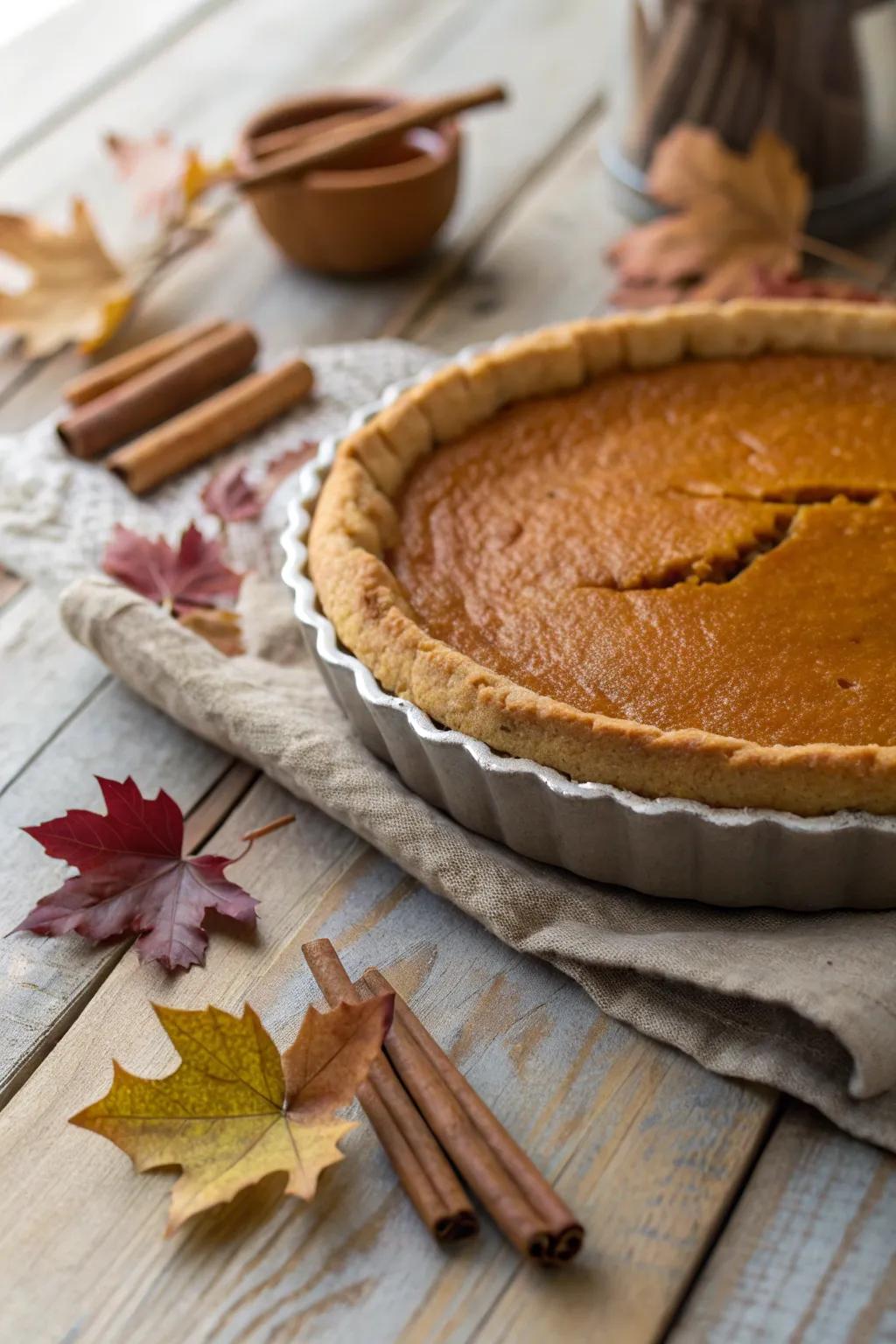 Indulge in the comforting aromas of autumn with a slice of homemade pumpkin pie.