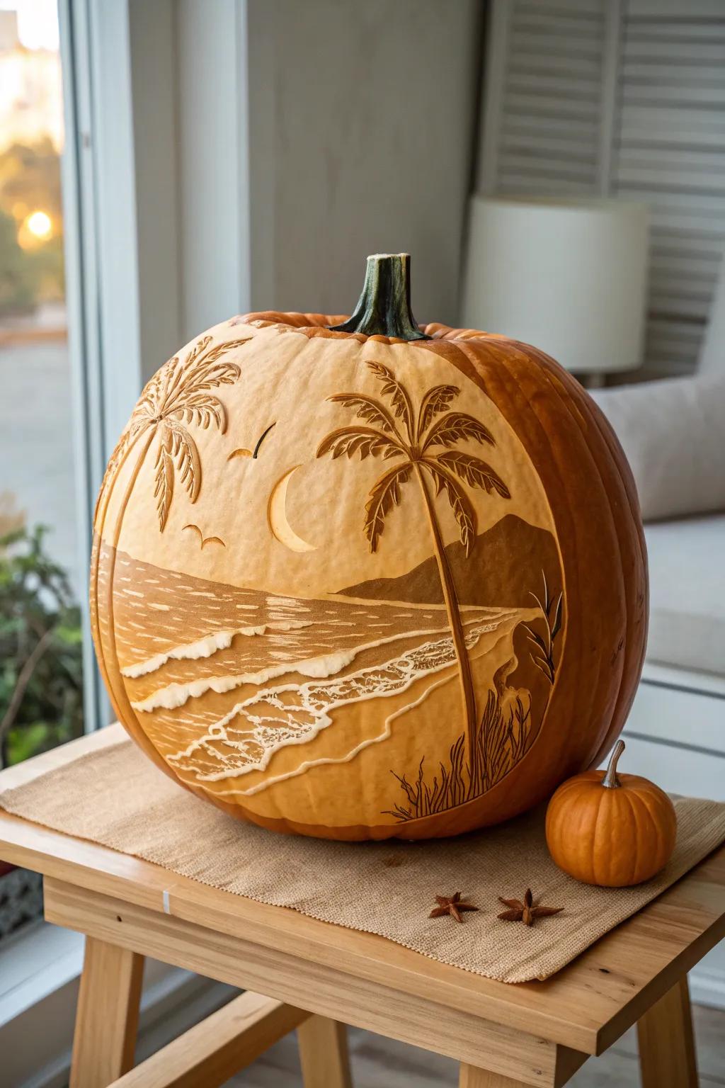 Bring the coastline to your porch with this intricately carved pumpkin masterpiece!
