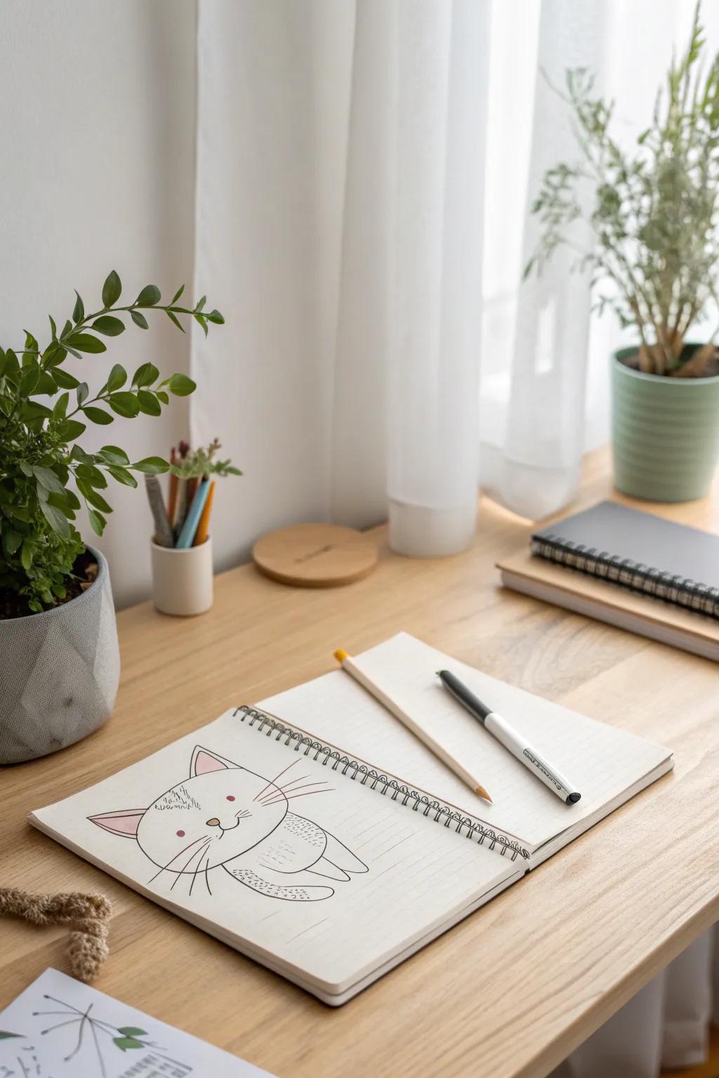 Uncomplicated allure in every stroke - Embrace your artistic inclinations with this straightforward feline drawing concept!