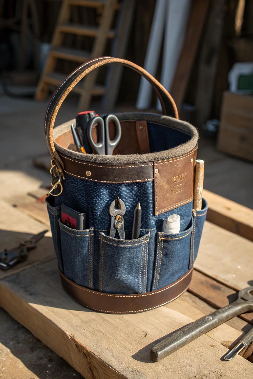 Transform your workspace with this eco-chic tool organizer, crafted from recycled materials for a sustainable and stylish solution.