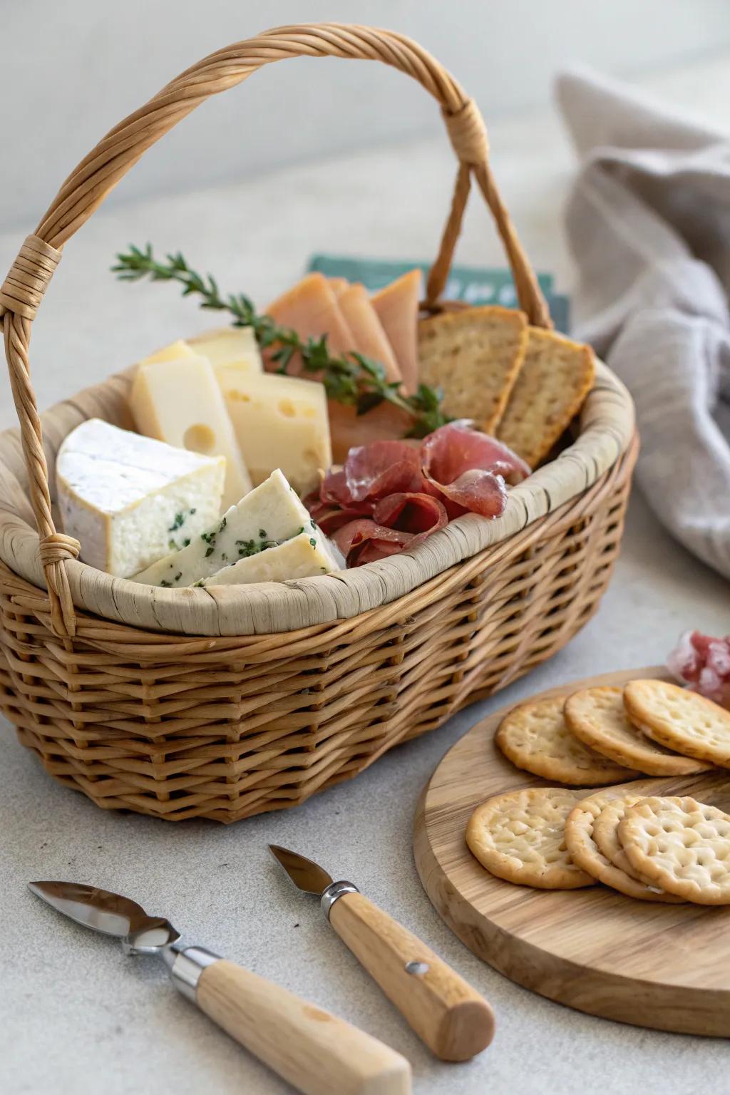 Enhance your gifting with a touch of elegance: Artisanal Cheese & Cured Meats Basket.