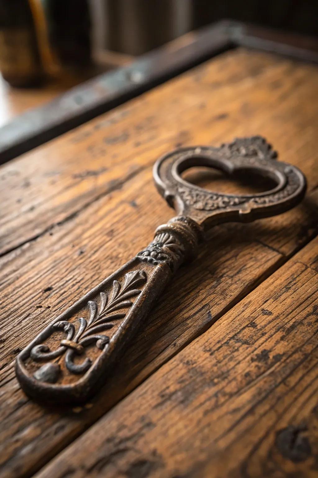 Uncover a vintage ambiance with the allure of a heritage cast iron bottle lifter.