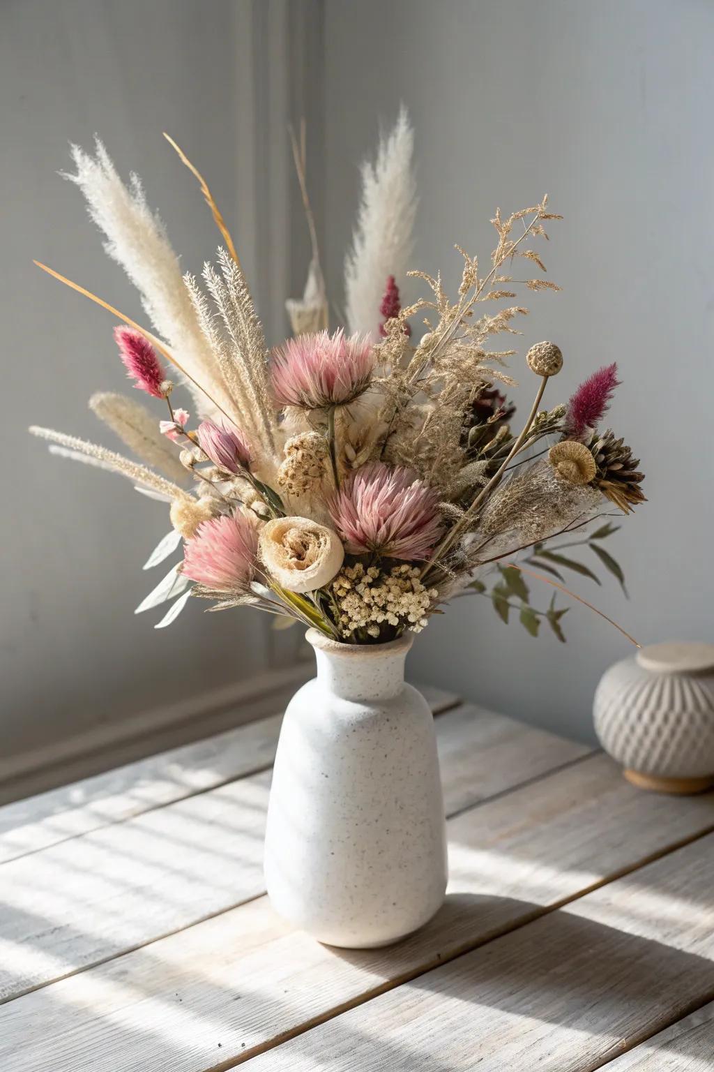 Capture eternal grace in a preserved flower arrangement, enhancing any space with lasting elegance.