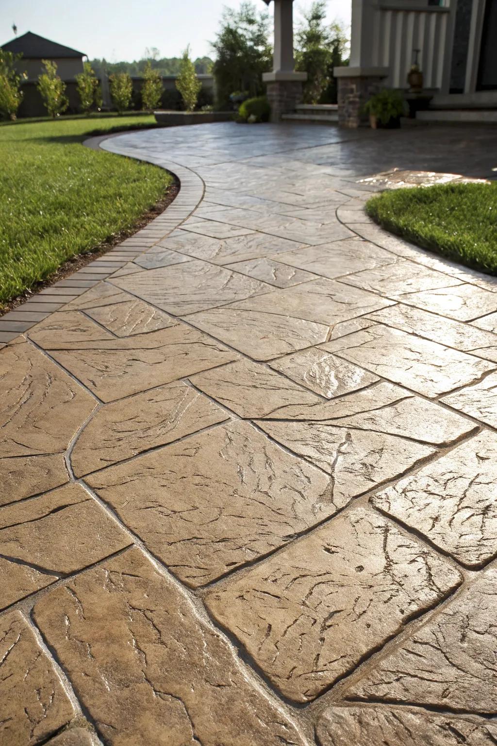 Elevate your driveway with the ageless refinement of imprinted stone, achieving extravagance while economizing.