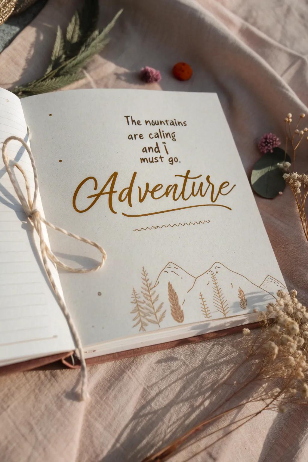 Capture the essence of exploration with minimalist and bohemian-inspired adventure quote pages in your camping scrapbook.