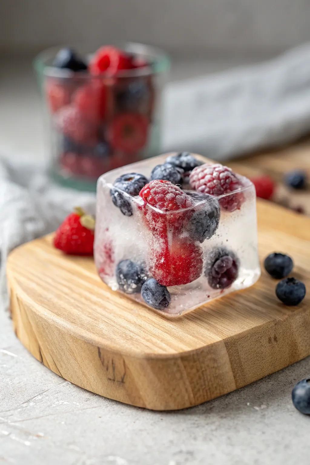 Enhance your holiday drinks with these breathtaking berry-infused ice gems, ideal for a stylish and revitalizing element.