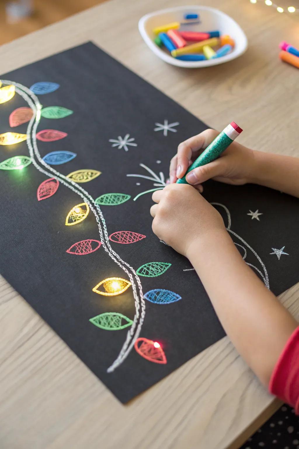 Let little hands create magic with Christmas light chalk art!