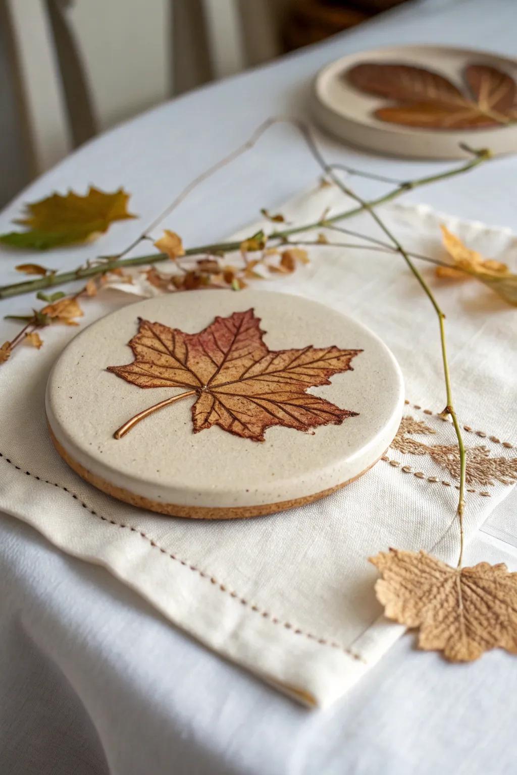 Celebrate autumn's beauty with handcrafted clay coasters that infuse your home decor with the season's allure.