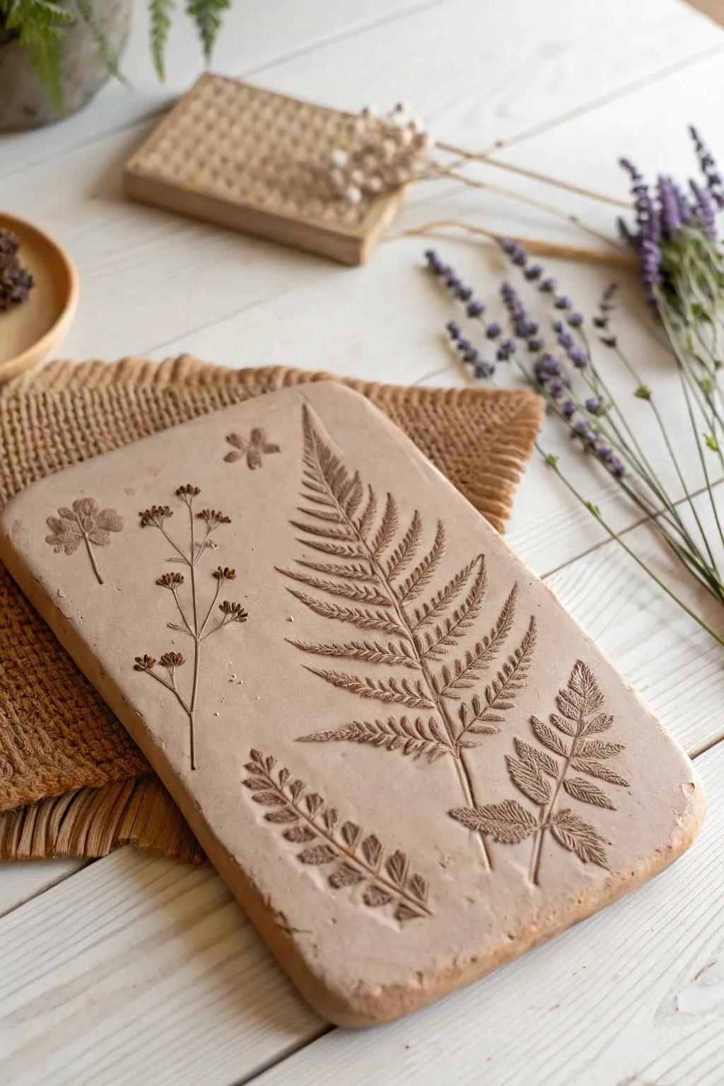 Experience the tranquility of nature through handcrafted clay slabs that capture the earth's delicate patterns.