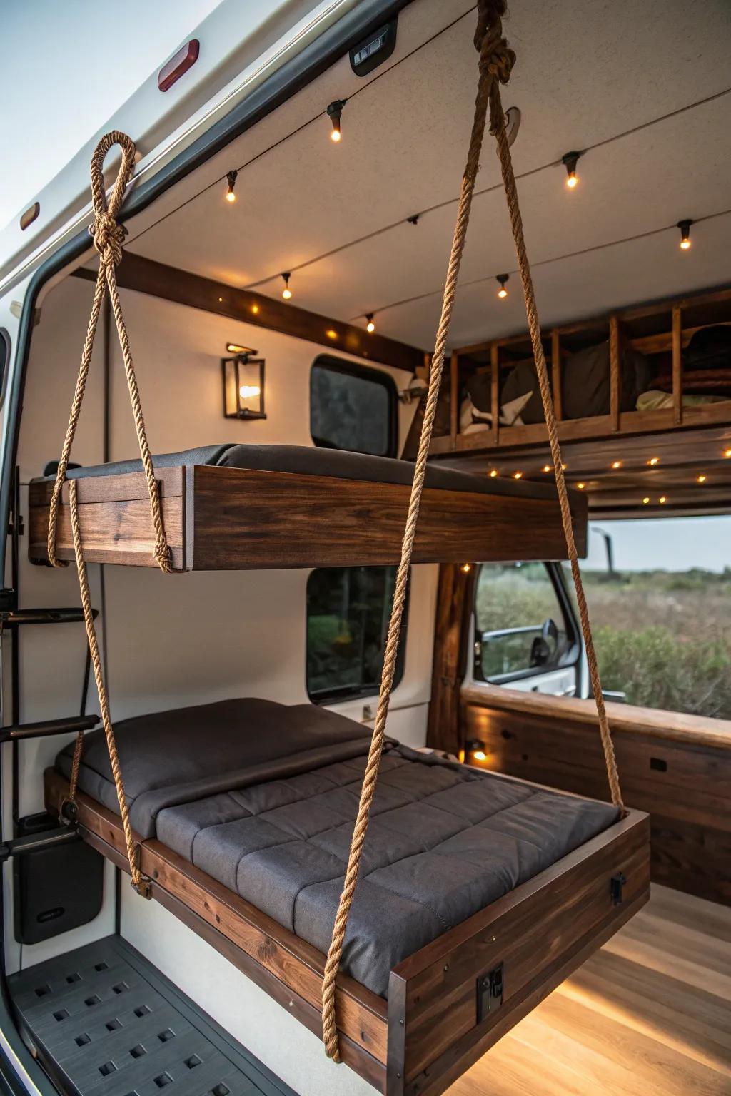 Enjoy the magic of suspended bunk beds, where skill meets adventure in every detail.
