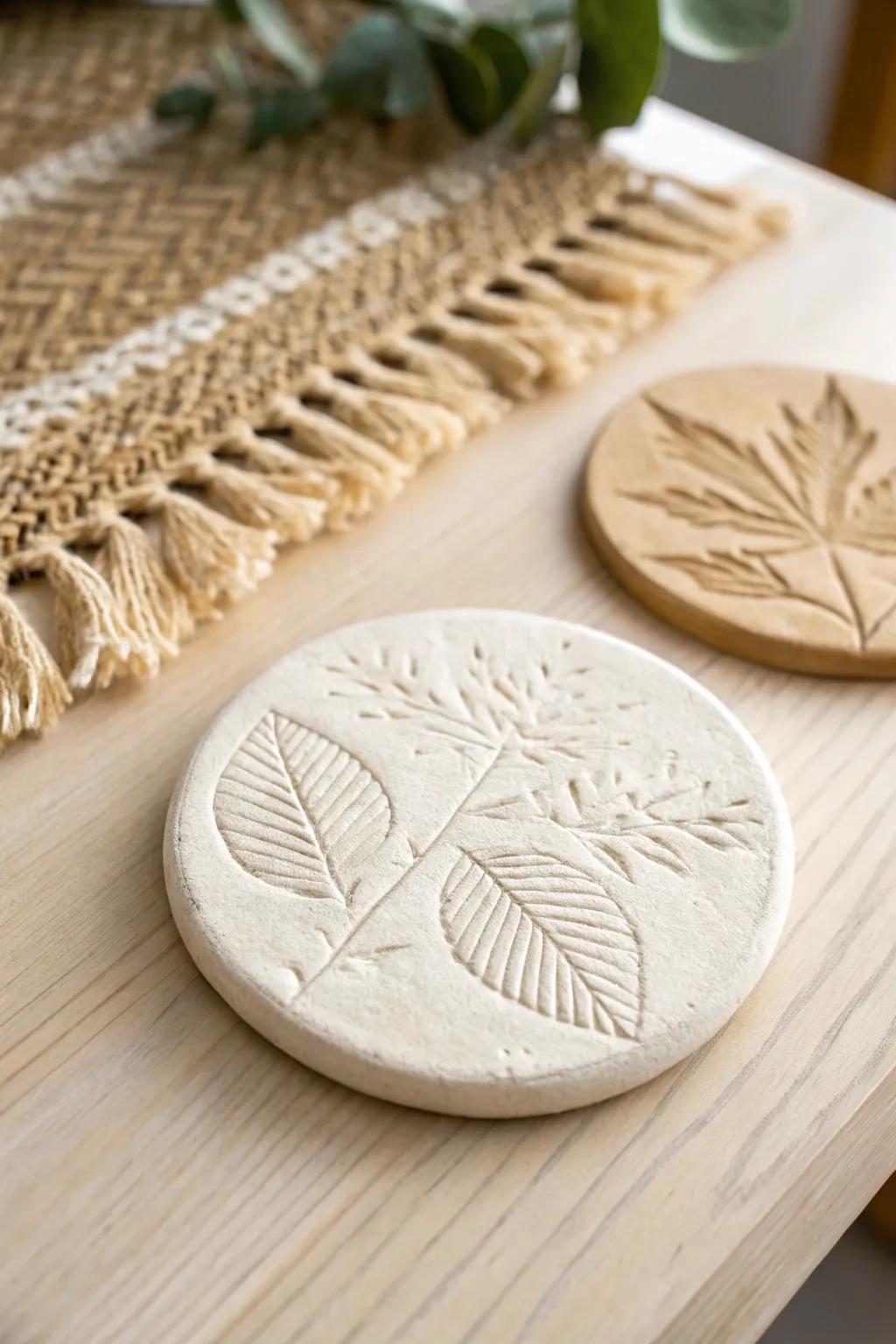Enrich your coffee table with nature's elegance—handcrafted foliage-imprinted coasters.