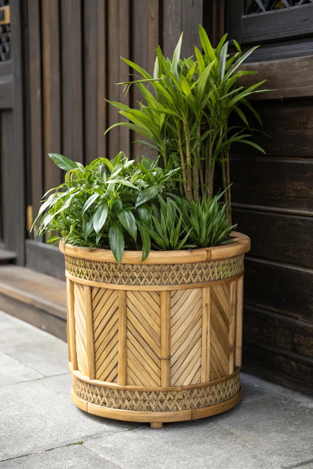 Elevate your verdure through the rustic refinement of uniquely crafted bamboo vessels.