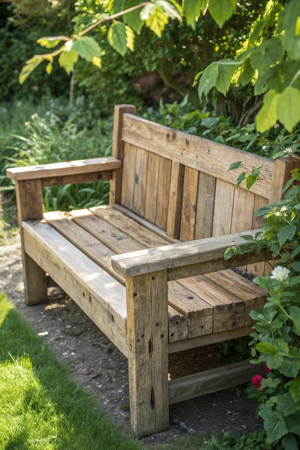 Boost your veranda with a hand-built garden bench, where reconstituted lumber meets enduring design.