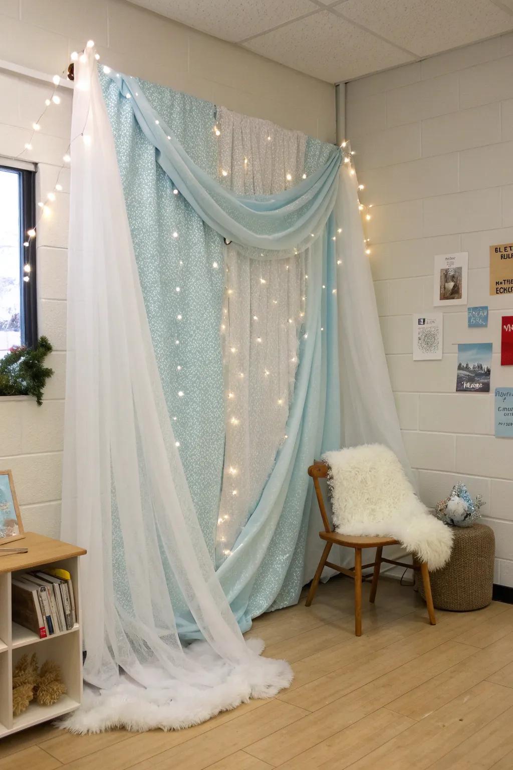 Transform your classroom into a winter wonderland with this straightforward yet striking DIY backdrop! ❄️✨
