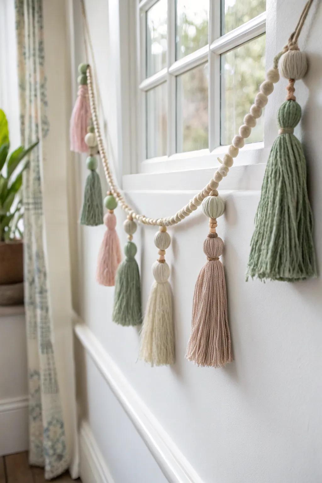 Enhance your space with the understated charm of DIY tassel garlands—ideal for a hint of crafted beauty.