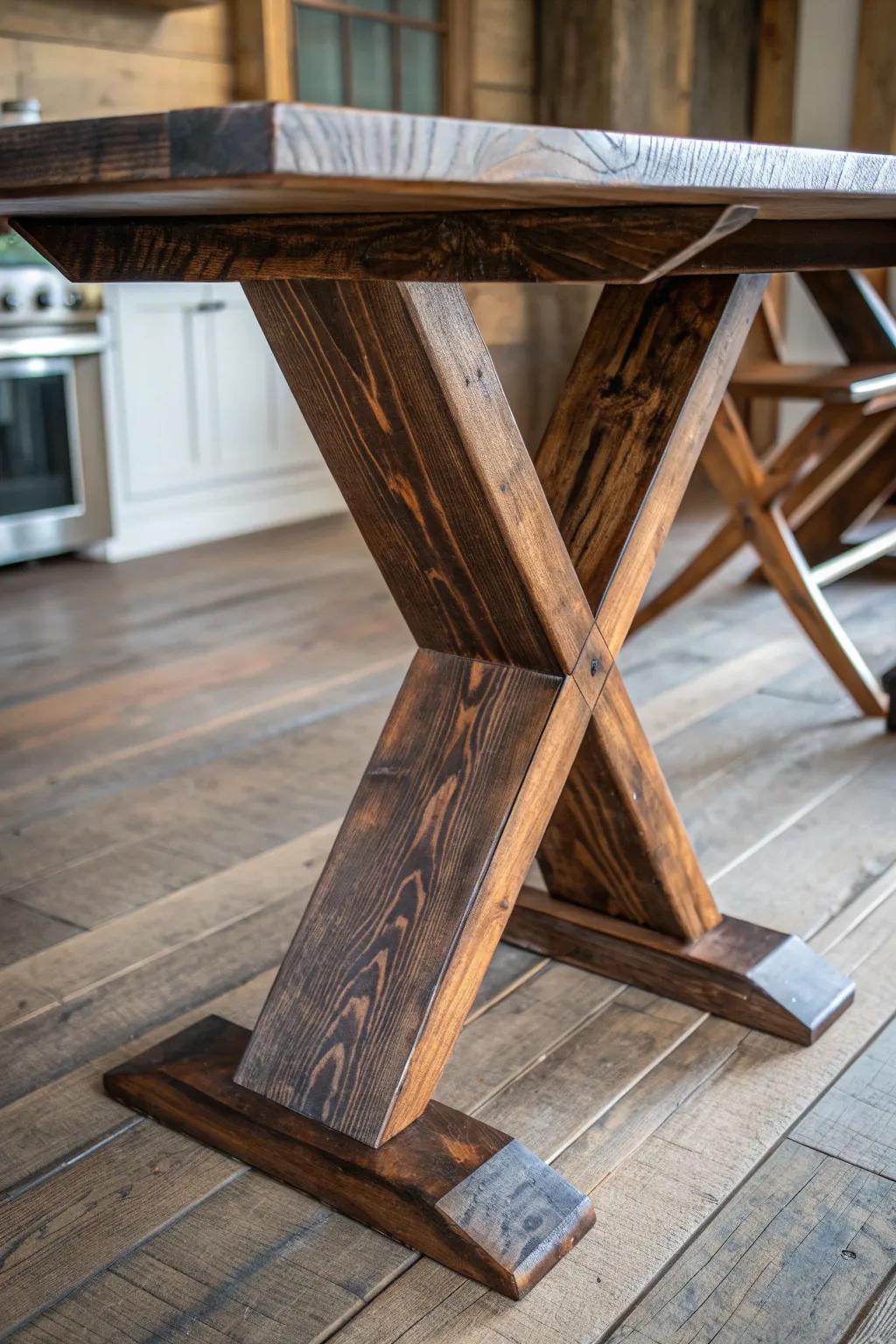 Revolutionize your ambiance with the sophistication of a handcrafted X-shaped table foundation, where bucolic magnetism converges with timeless panache.