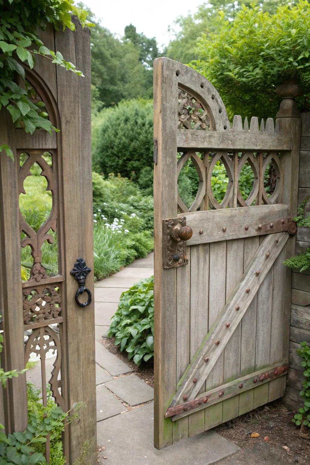 Step into nostalgia with this charming cottage-style garden gate, where artistry meets timeless grace.
