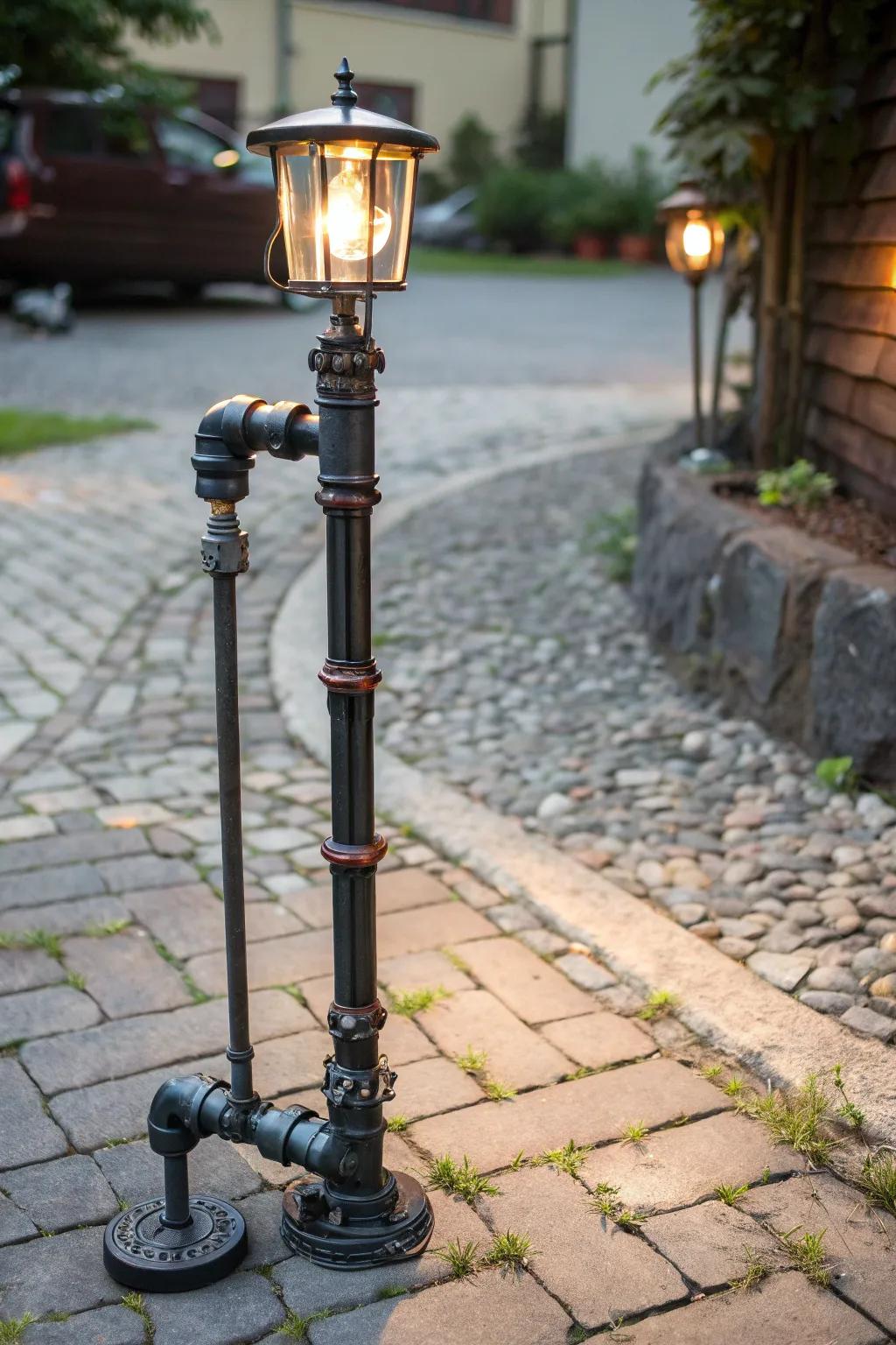 Light up your space with a touch of industrial art using old pipes.