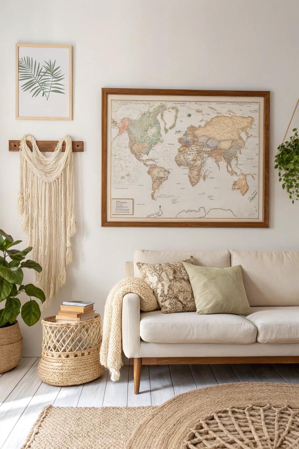 Transform your living area with a personal touch: DIY Enlarged Map Art that tells your unique story. 🌍✨ #ScandinavianStyle #BohoChic #DIYDecor