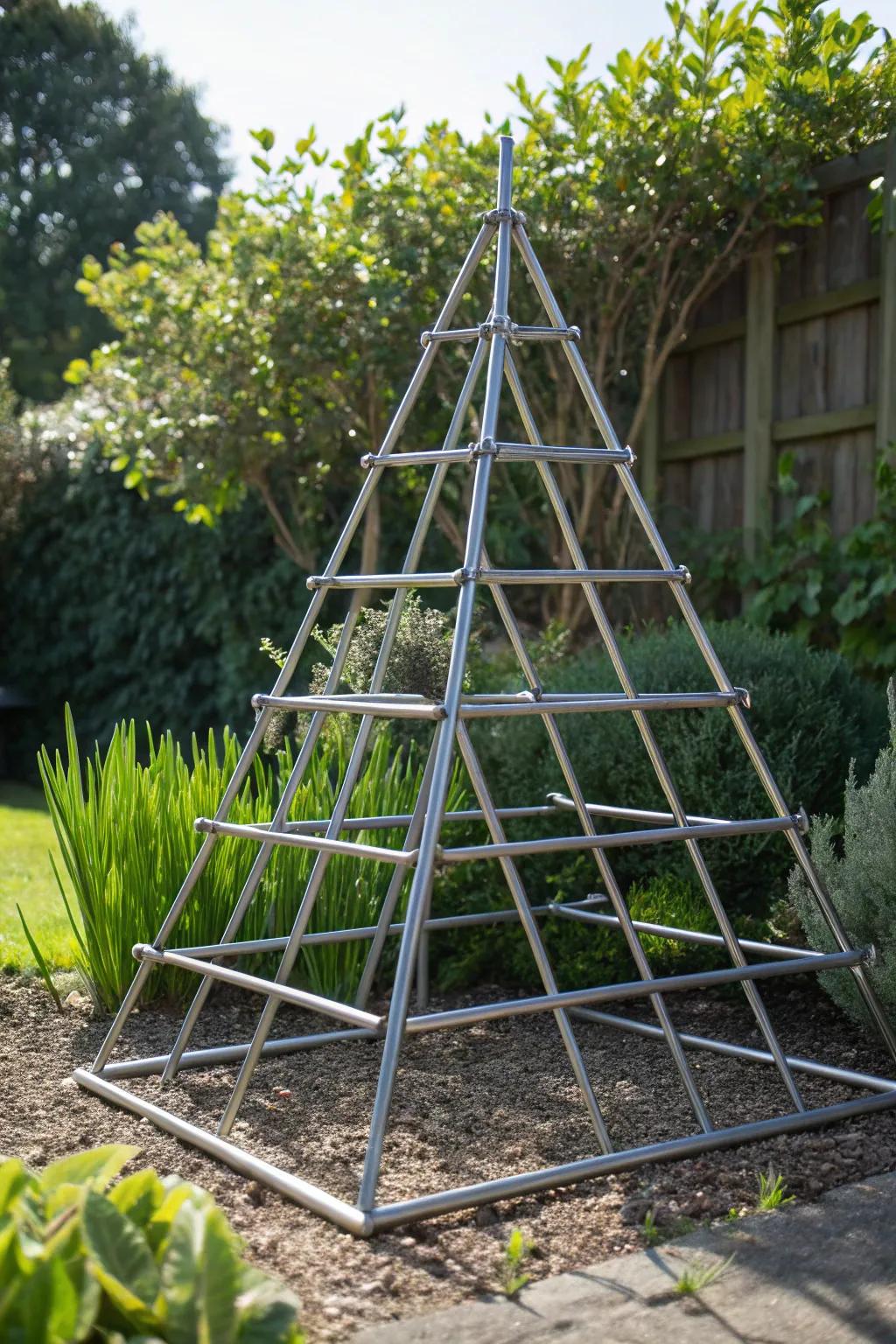 Elevate your garden with a modern pyramid trellis – where artistry meets nature.