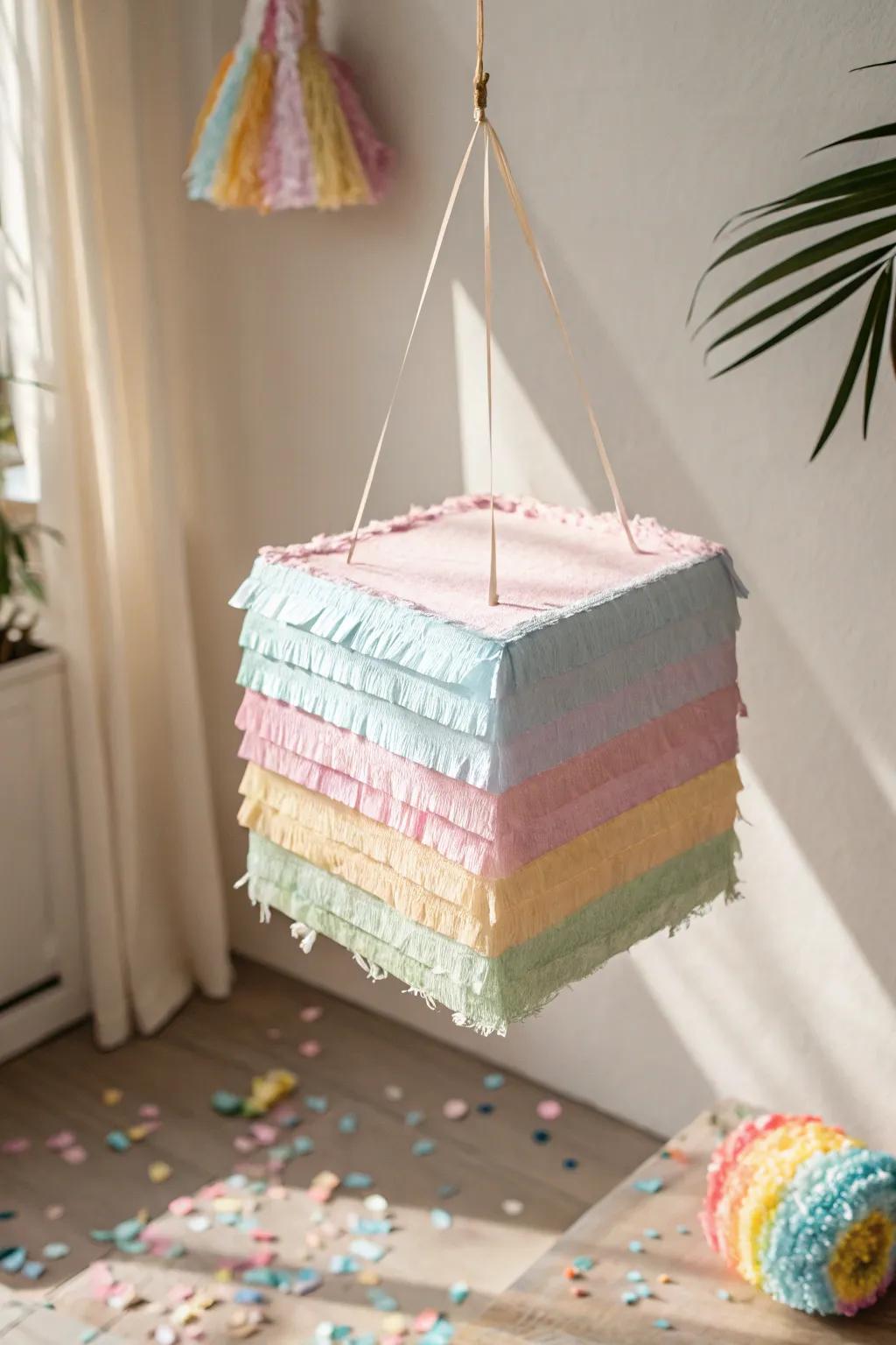 Reveal a spectrum of delight with this minimalist cube piñata—where simplicity converges with surprise.