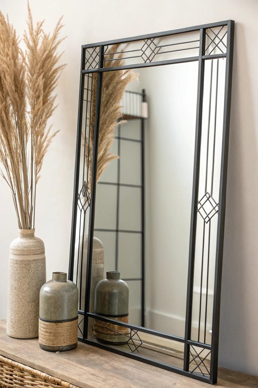 Augment your space using a modern metal frame mirror, exuding understated sophistication and clarity.