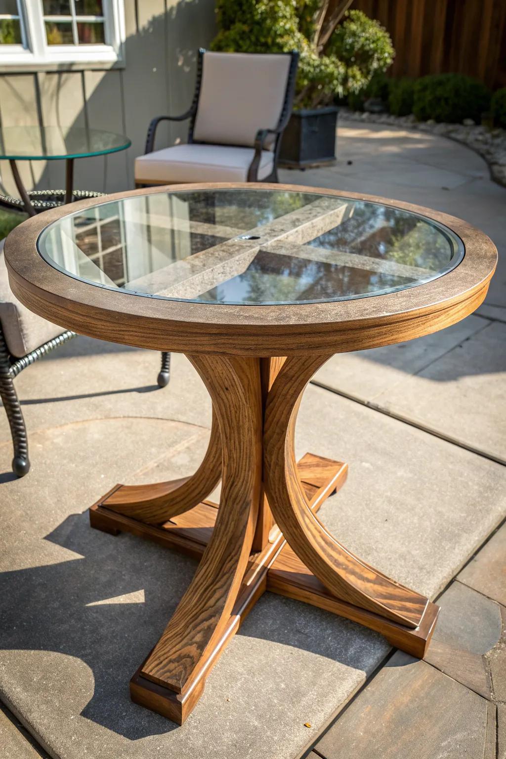 Transform your patio with a sophisticated fusion of crystal and lumber.