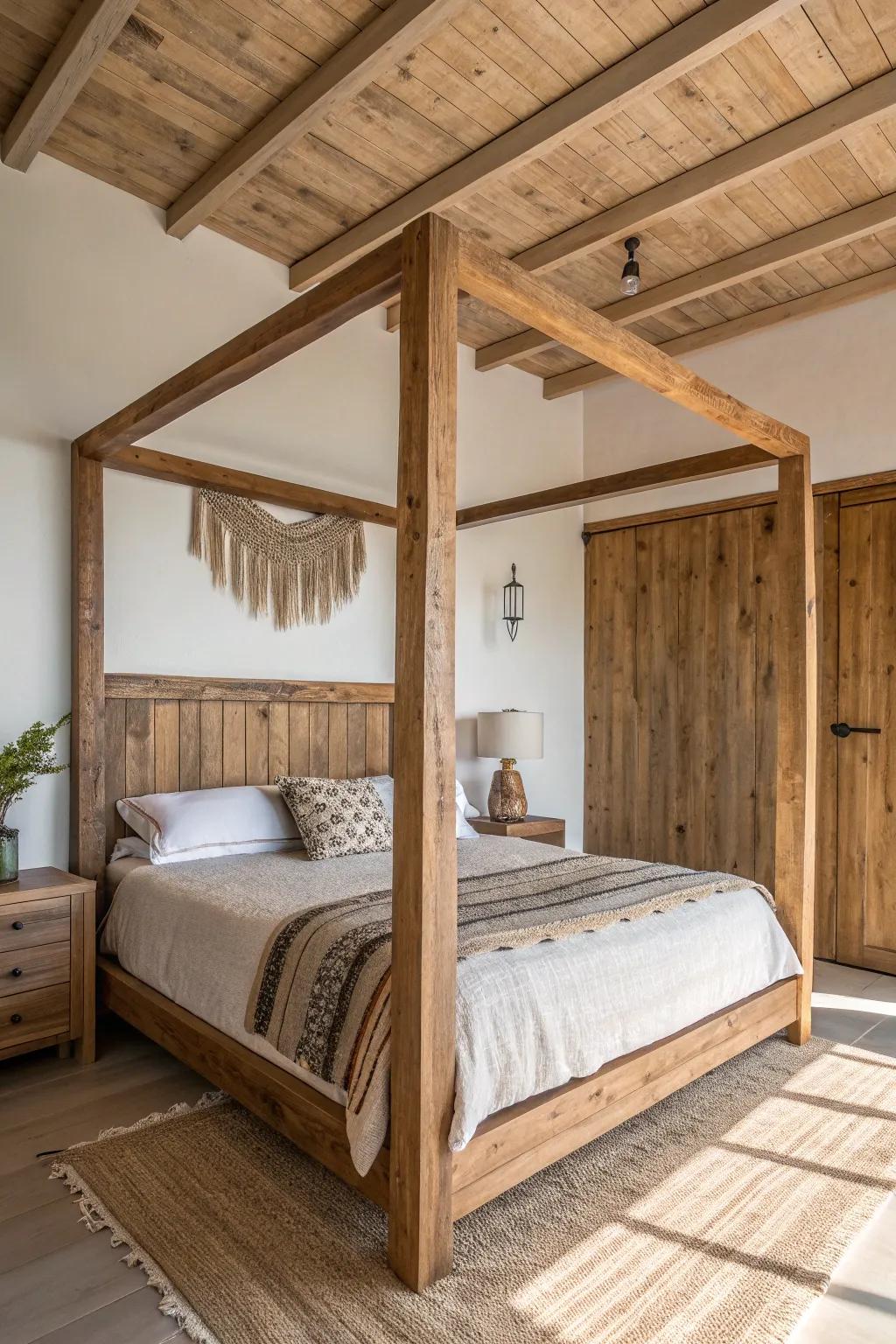 Elevate your bedroom with this stunning DIY rustic timber valance headboard, a perfect blend of simplicity and natural elegance.