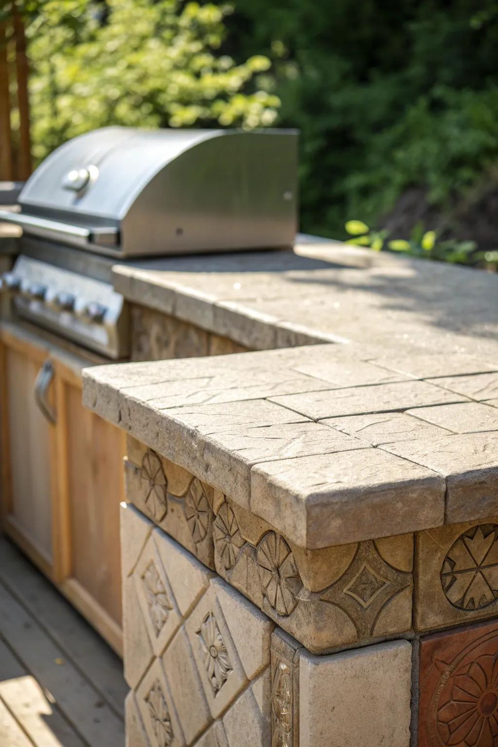 With a rustic handcrafted stone surface that combines design and utility, transform your BBQ space.