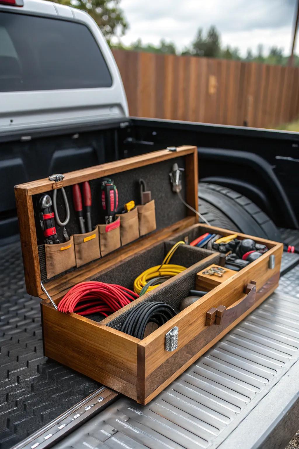 With Velcro straps, you can master the art of organization; the best DIY tool box hack for your truck.