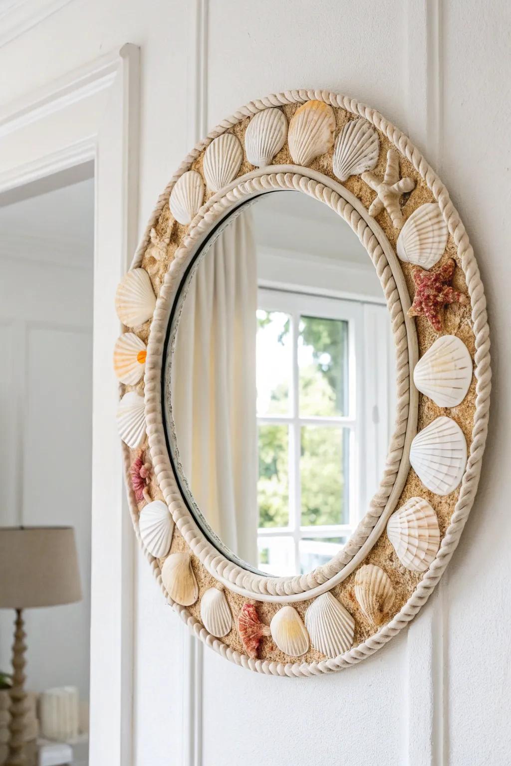 Revitalize your area with a whisper of seaside elegance using a DIY seashell reflector—effortless, chic, and brimming with sunny reminiscences.