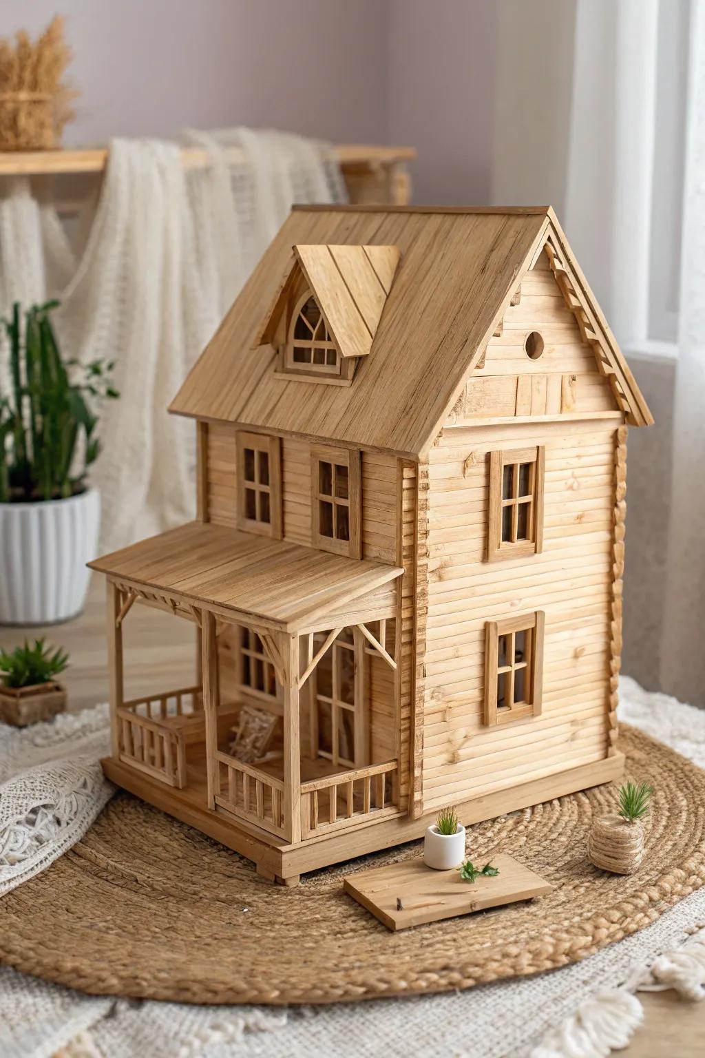 Embrace the allure of simplicity with this authentic wood showcase for your dollhouse.