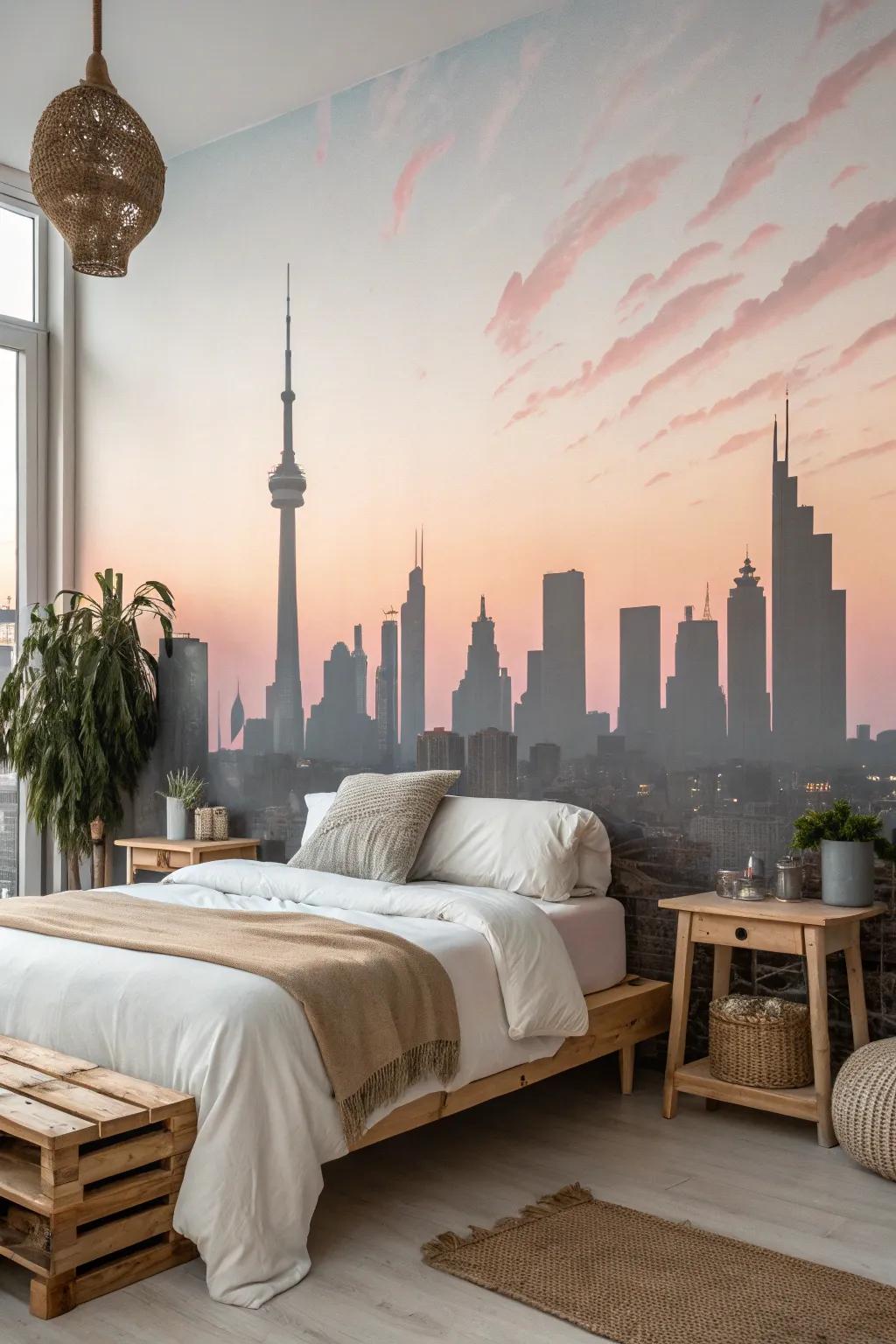 Adapt your area into an urban haven via an astonishing cityscape silhouette mural.
