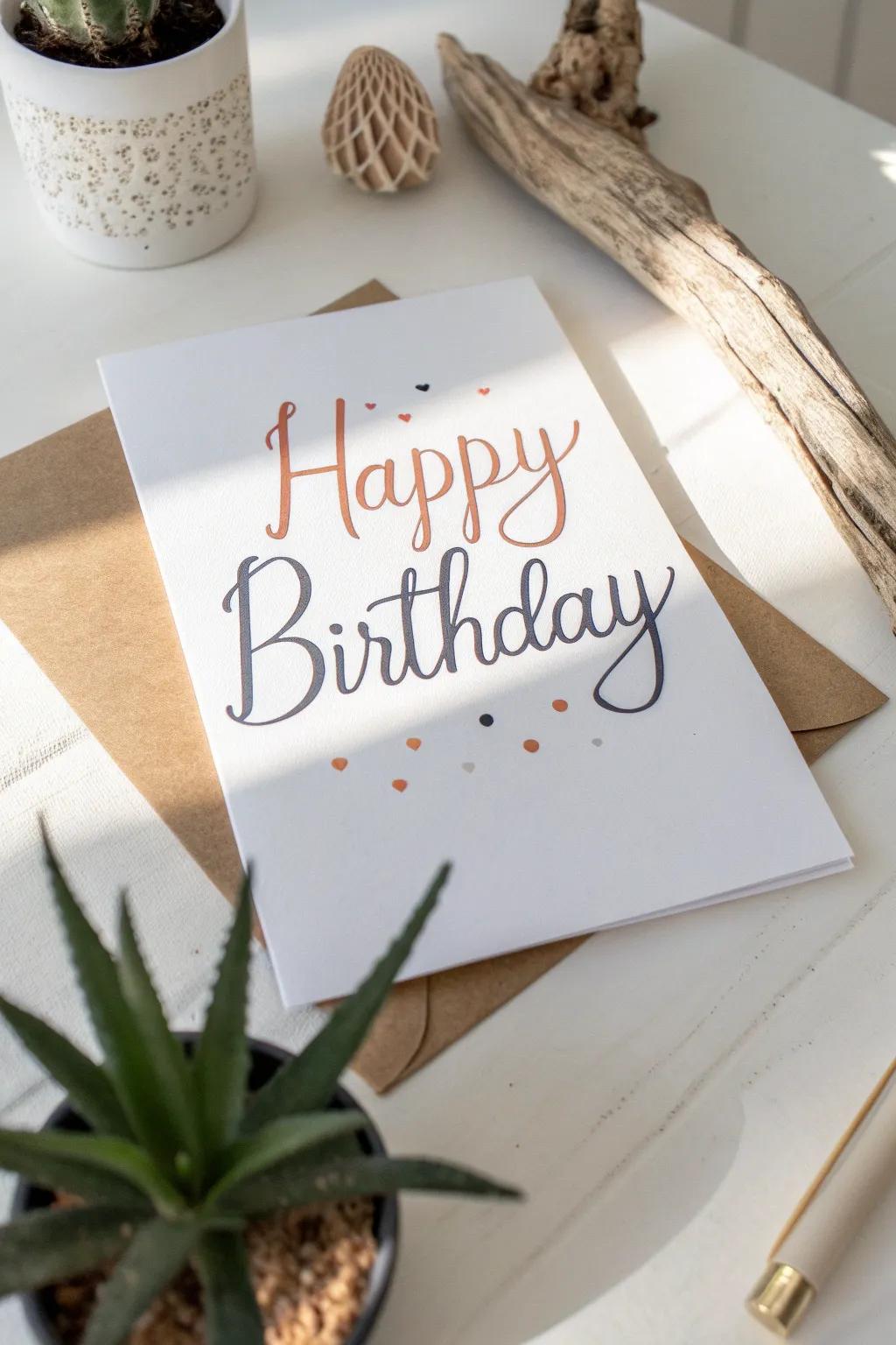 Celebrate simplicity with artistic handwriting. Enhance your birthday messages with a personal touch.