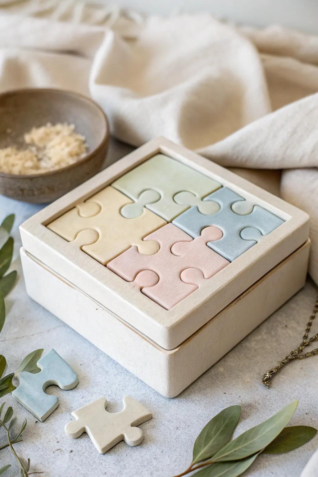 Unlock the splendor of simplicity with this puzzle-inspired clay box, an embodiment of artistry converging with playful sophistication.