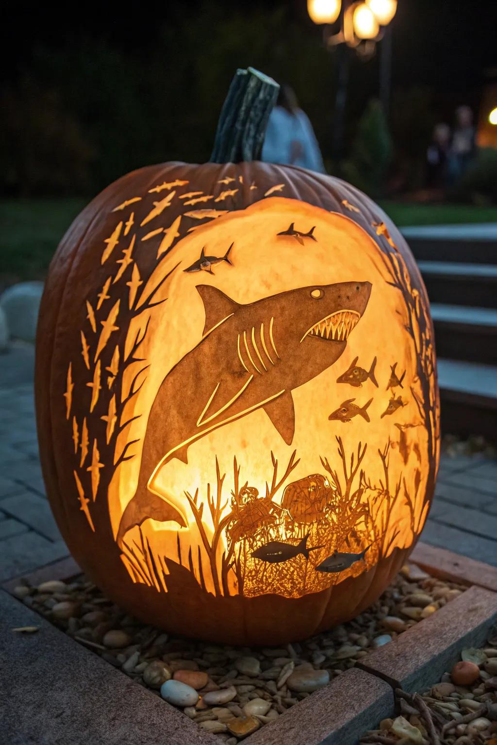 Plunge into the artistry of gourd shaping with this stunning shark and fish duo masterpiece!