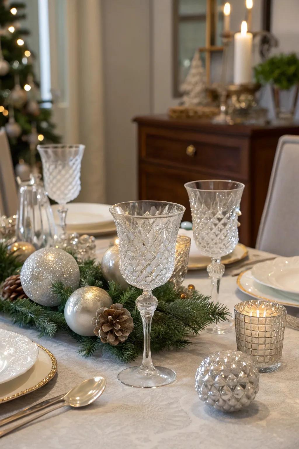 Crystal and glass elements give sophistication to your holiday feast table.