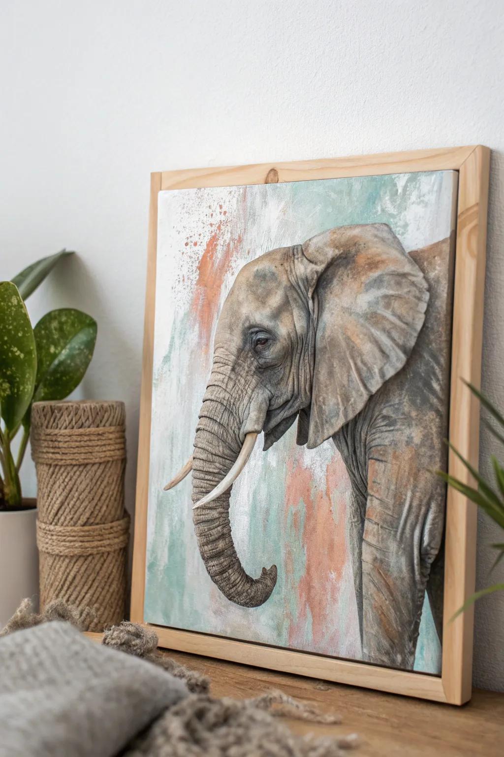 Enjoy the art of texture using this elephant painting, where the brush brings the giant to life.