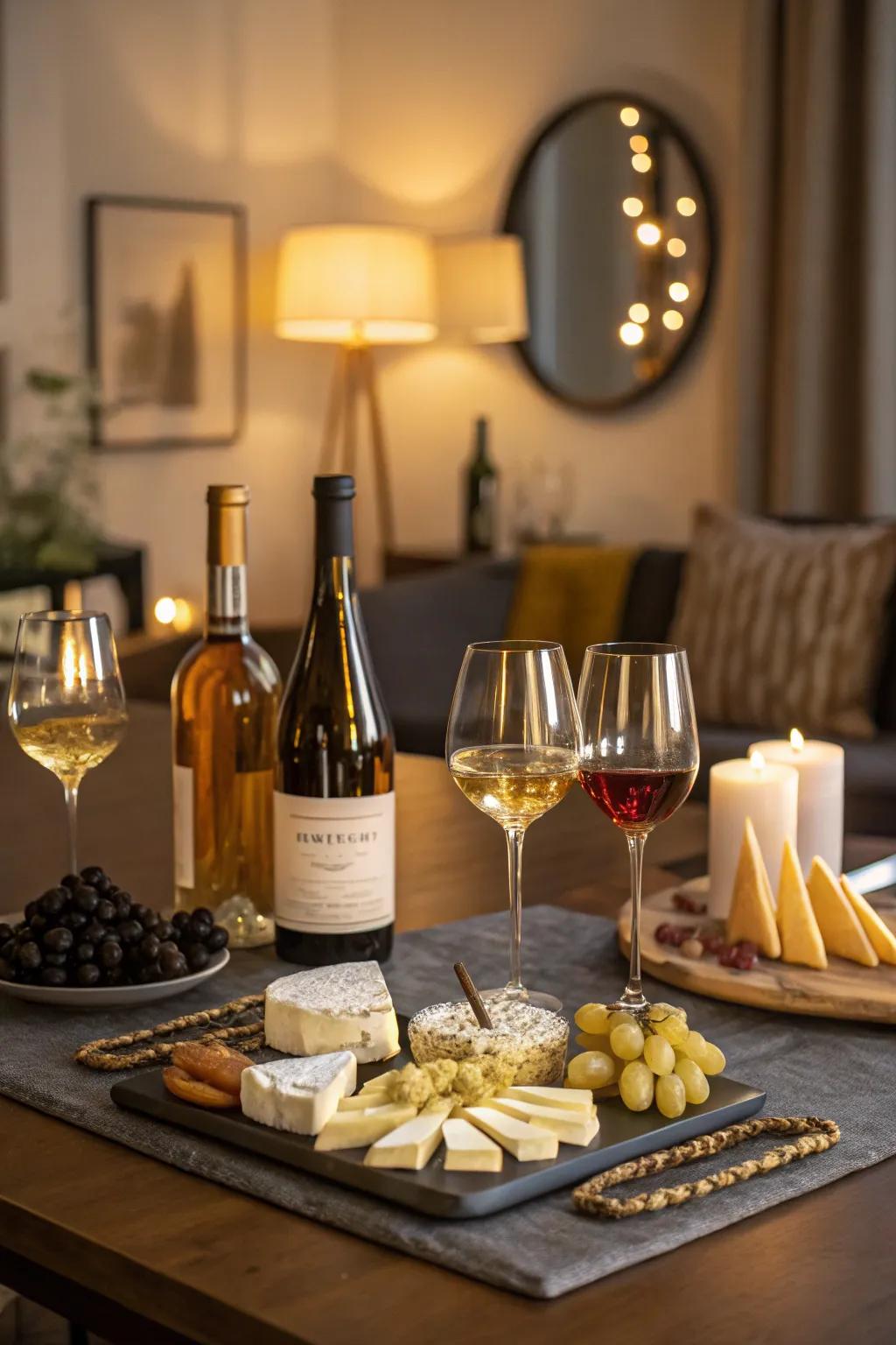 Enjoy a home wine sampling for an elegant and sophisticated date evening.