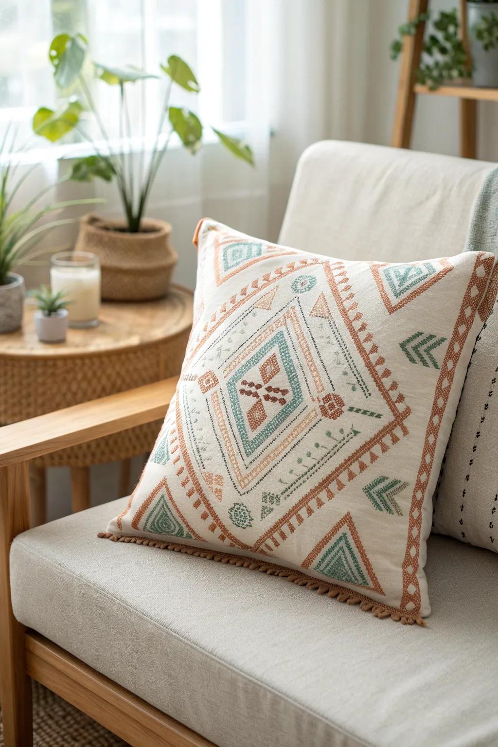 Transform your space with the art of geometric patterns on cushions, where Scandinavian minimalism meets boho charm.