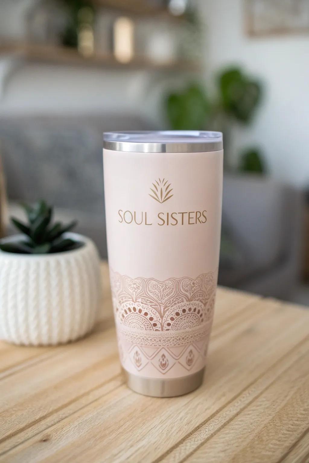 Celebrate your enduring connection with a 'Soul Sisters' tumbler, where simplicity blends with heartfelt elegance.
