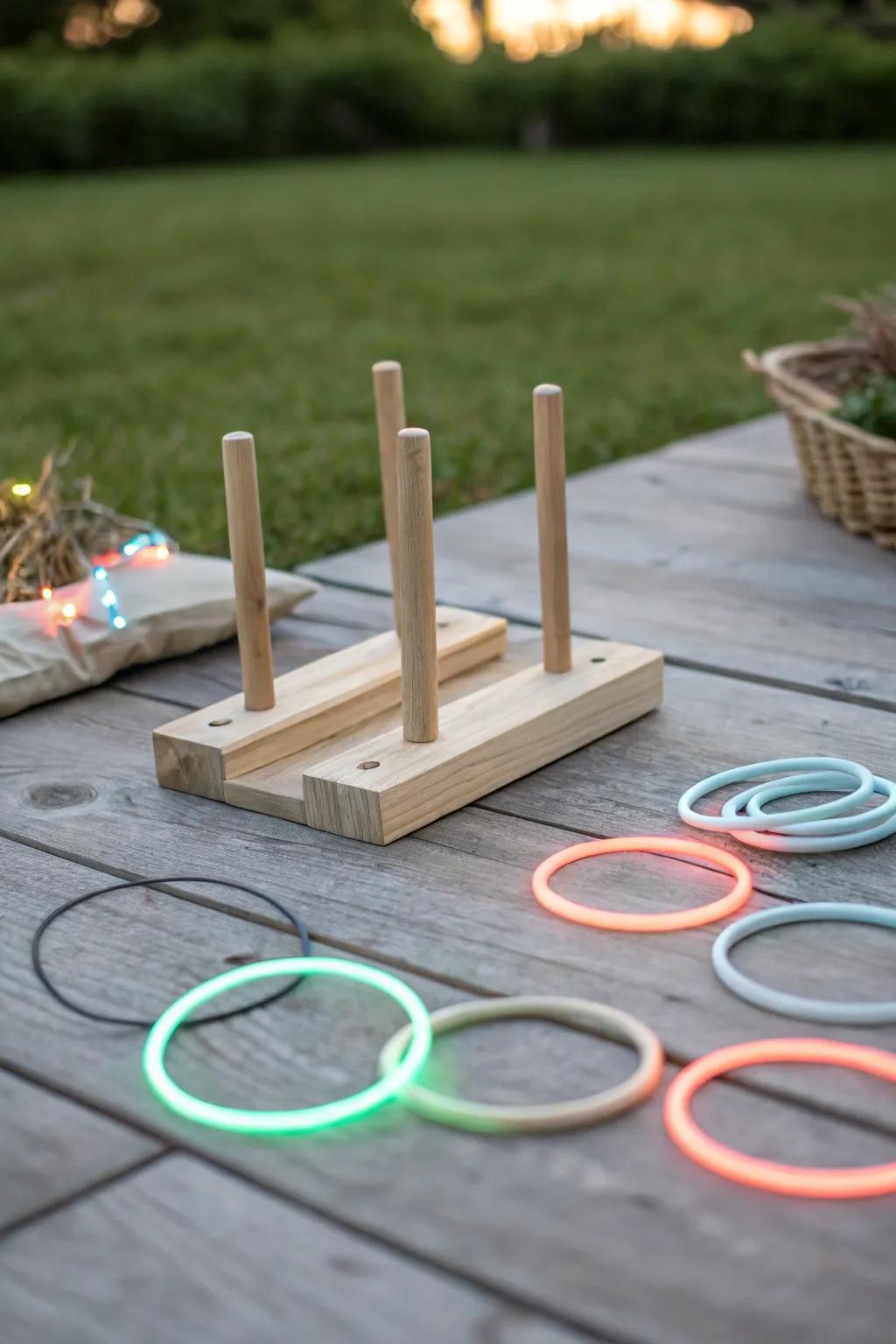 Illuminate the amusement with a glow-in-the-dark variation on a traditional game, ideal for gatherings that blend simplicity with a hint of enchantment.