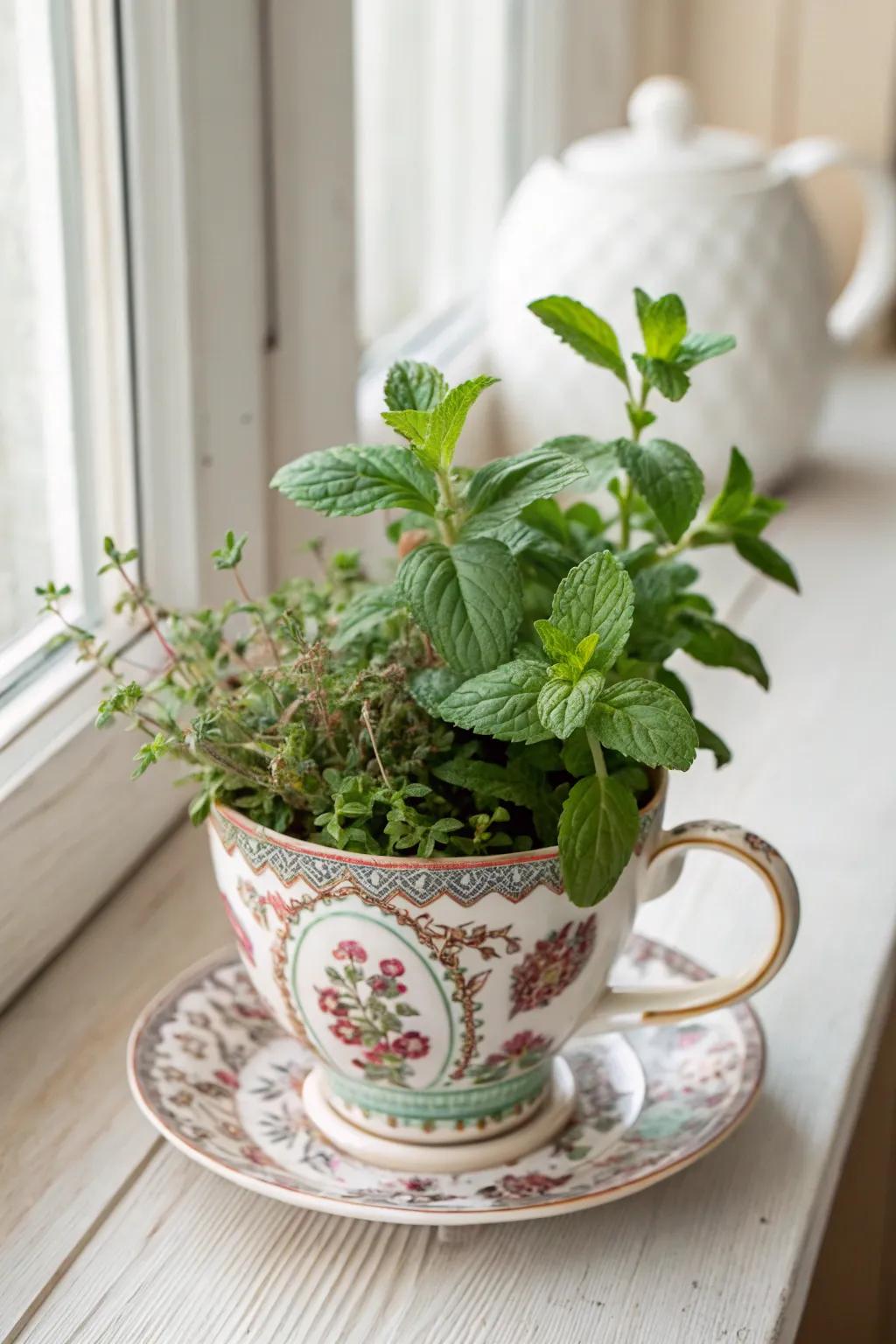 Introduce a hint of nature indoors with charming mug herb containers. Perfect for infusing a quaint, handcrafted vibe into your area.