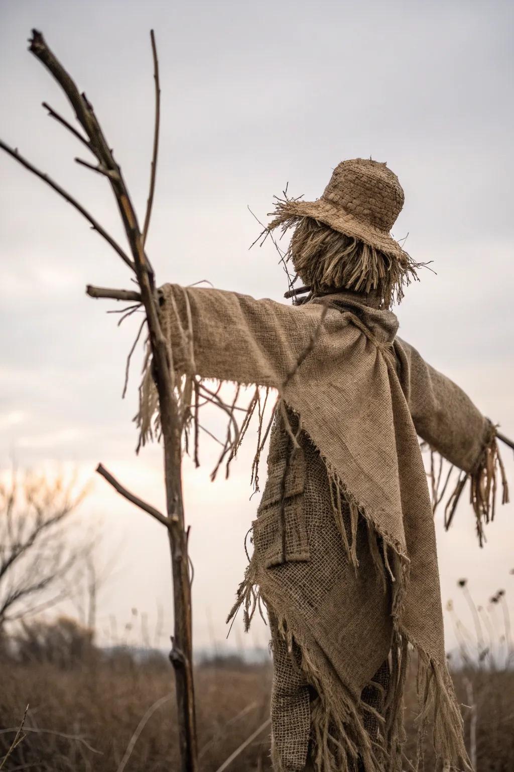 Celebrate the spooky sophistication of Halloween with a minimalist hessian scarecrow.