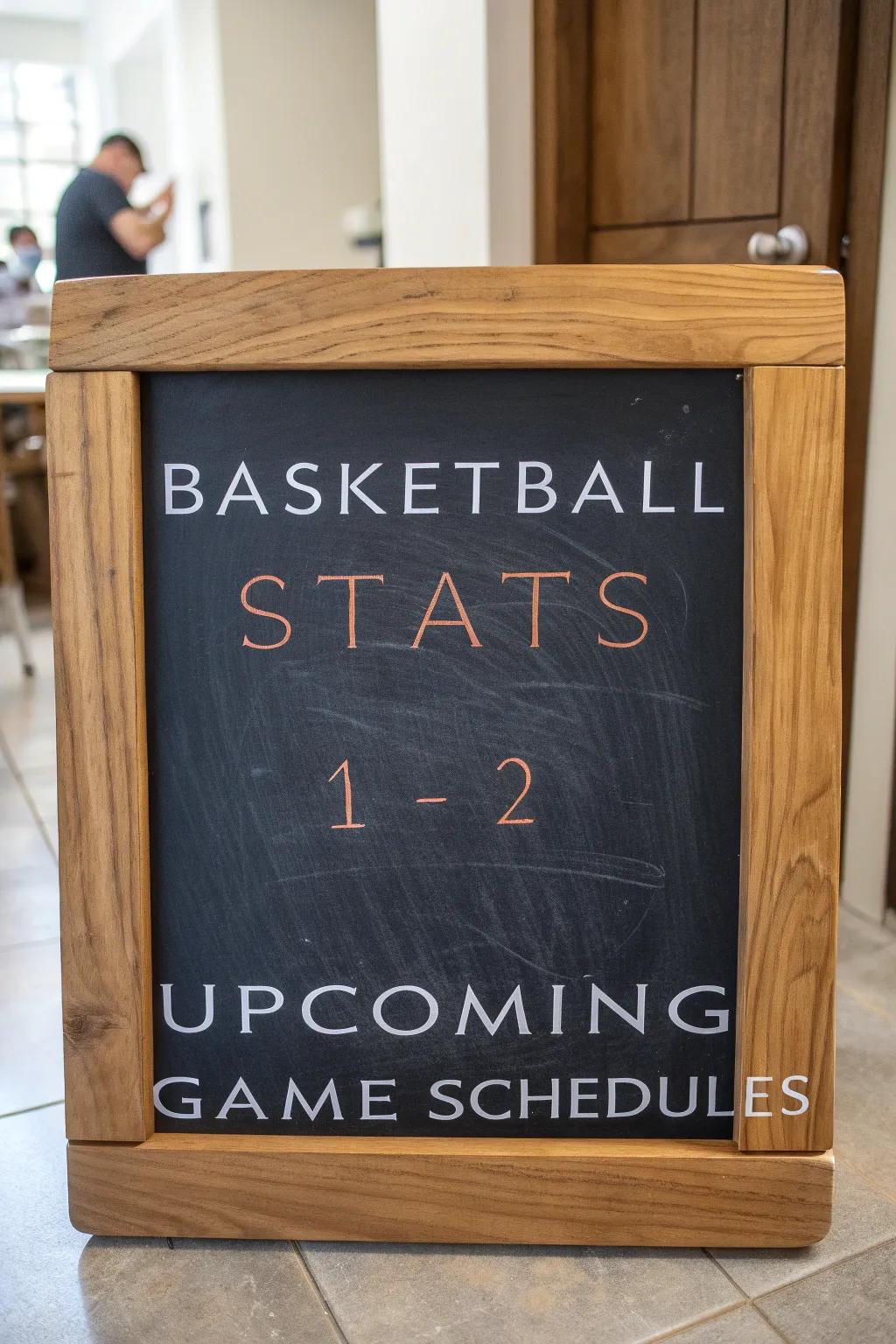 Elevate your match day with handcrafted style: Blackboard Statistics for the ultimate basketball enthusiast.
