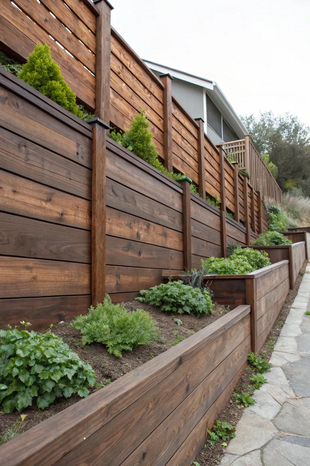 Revitalize your outdoor area with a horizontal fence that harmonizes craftsmanship and the natural world.