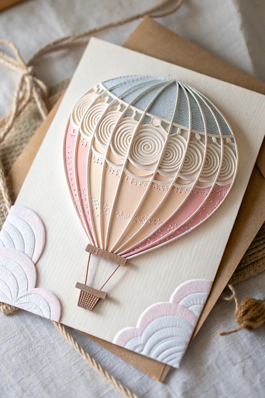 Enhance your greetings with the art of layered paper and a minimalist hot air balloon card that captures the essence of Scandinavian design.