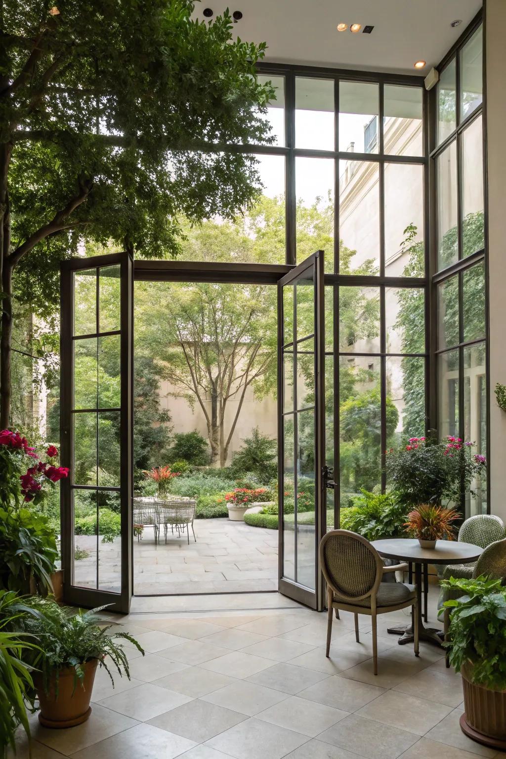 A seamless connection between indoor atrium and outdoor garden.